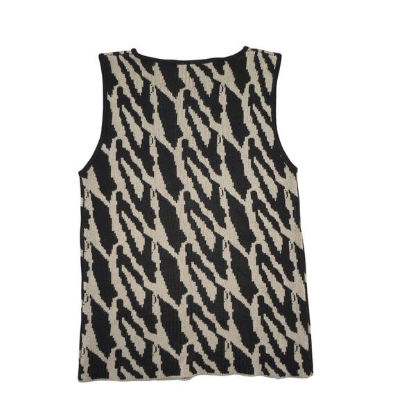 Linda Allard Ellen Tracy Geometric Knit Sleeveless Top Beige Black Size S - Picture 4 of 4